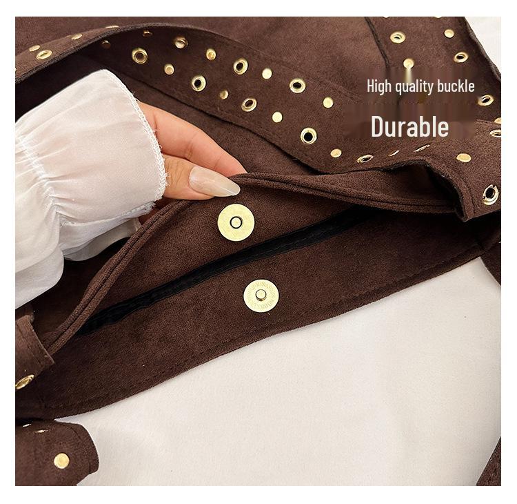 Women's Deerskin Tote with Metal Rivets - Spring/Summer 2025 Casual Shoulder Bag