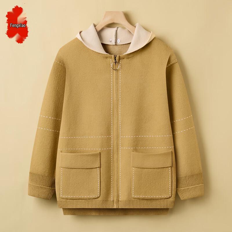 

Осенний кардиган с капюшоном для женщин среднего и пожилого возраста 3XL