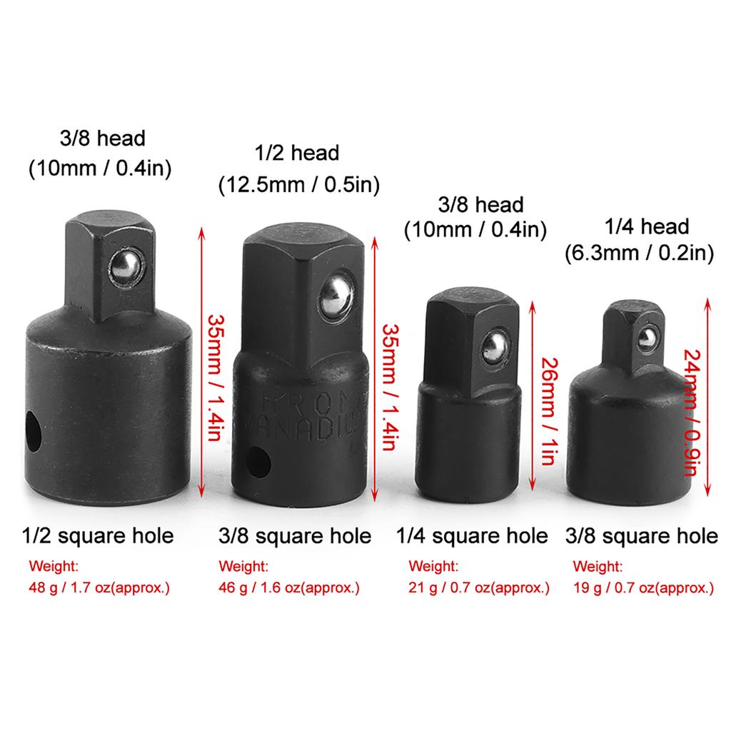 4pcs 1Celsius4in 3Celsius8in 1Celsius2in Electric Wrench Sleeve Adapter Converter     Steel Drive Socket Joint(Black )