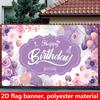 2D Lavendel Blumiges Geburtstagsbanner, Lila Marmor Hintergrund, Polyester Party Hintergrundtuch
