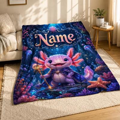 Smiling Axolotl Name Coral Fleece Blanket
