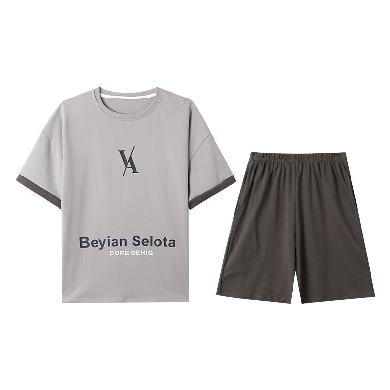 Men's Pajamas Set Letter Print Short-Sleeve Tops and Shorts Sleepwear Loungewear Students Two-Piece Youth Boy Nightwear Y2k Homewear Male