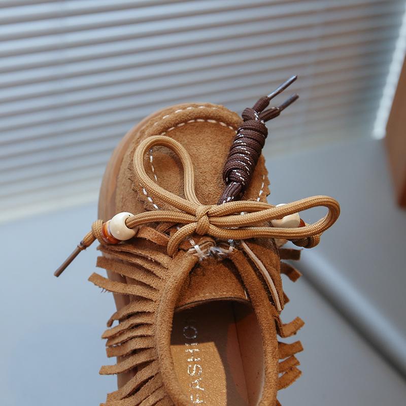 Retro Gir'ls Tassel Suede Leather Shoes Spring Autumn New British Style Soft-soled Knot Beads Shoes Slip on Footwear I09265