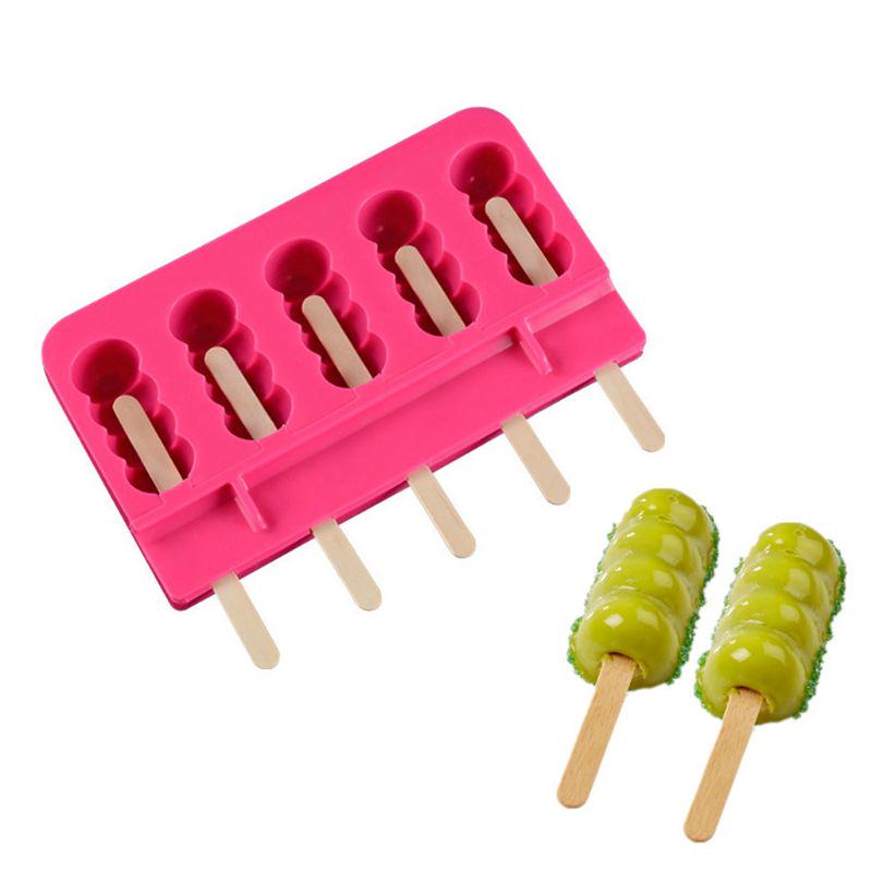 Buy 5 Grid DIY Ice Cream Mold Silicone Sugar Gourd Popsicle Molds DIY