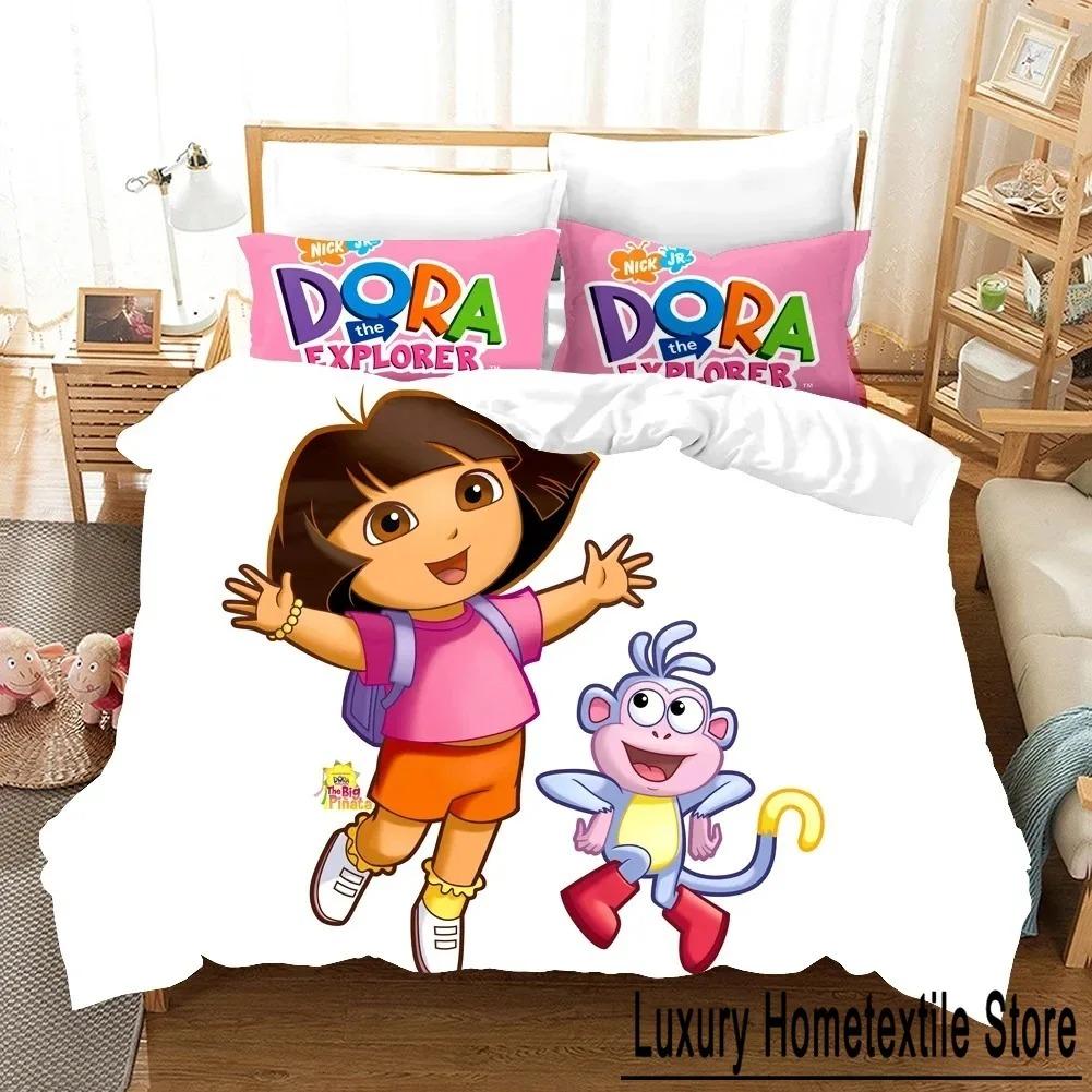 

3D мультфильмы DORA EXPLORER комплект постельного белья односпальный двуспальный двуспальный двуспальный комплект постельного белья Kawaii для девочек комплект постельного белья для взрослых и детей EU Single 135x200cm