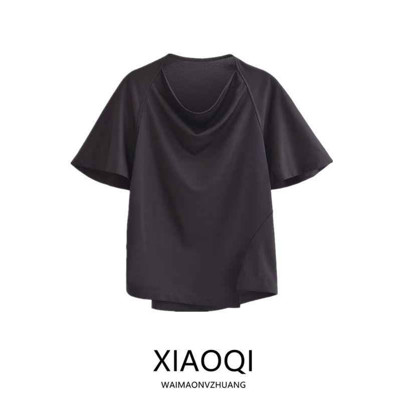 Fashion Style 2024 Summer New Arrival Women's Clothing Stylish Slim Looking Swing Collar Asymmetric T-shirt 1227602001