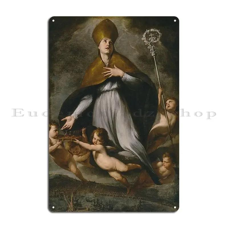 Religious Painting Of A Golden Bishop With Cherubs Metal Signs Print Party Vintage Printing Cinema Tin Sign Poster