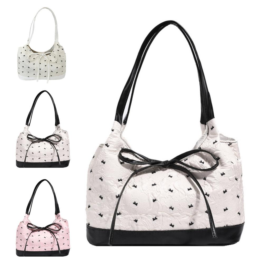 Sweet Single Shoulder Underarm Bag Bow Print Tote Bag Fashion Underarm Bag Protable Casual Commute Niche Handbags