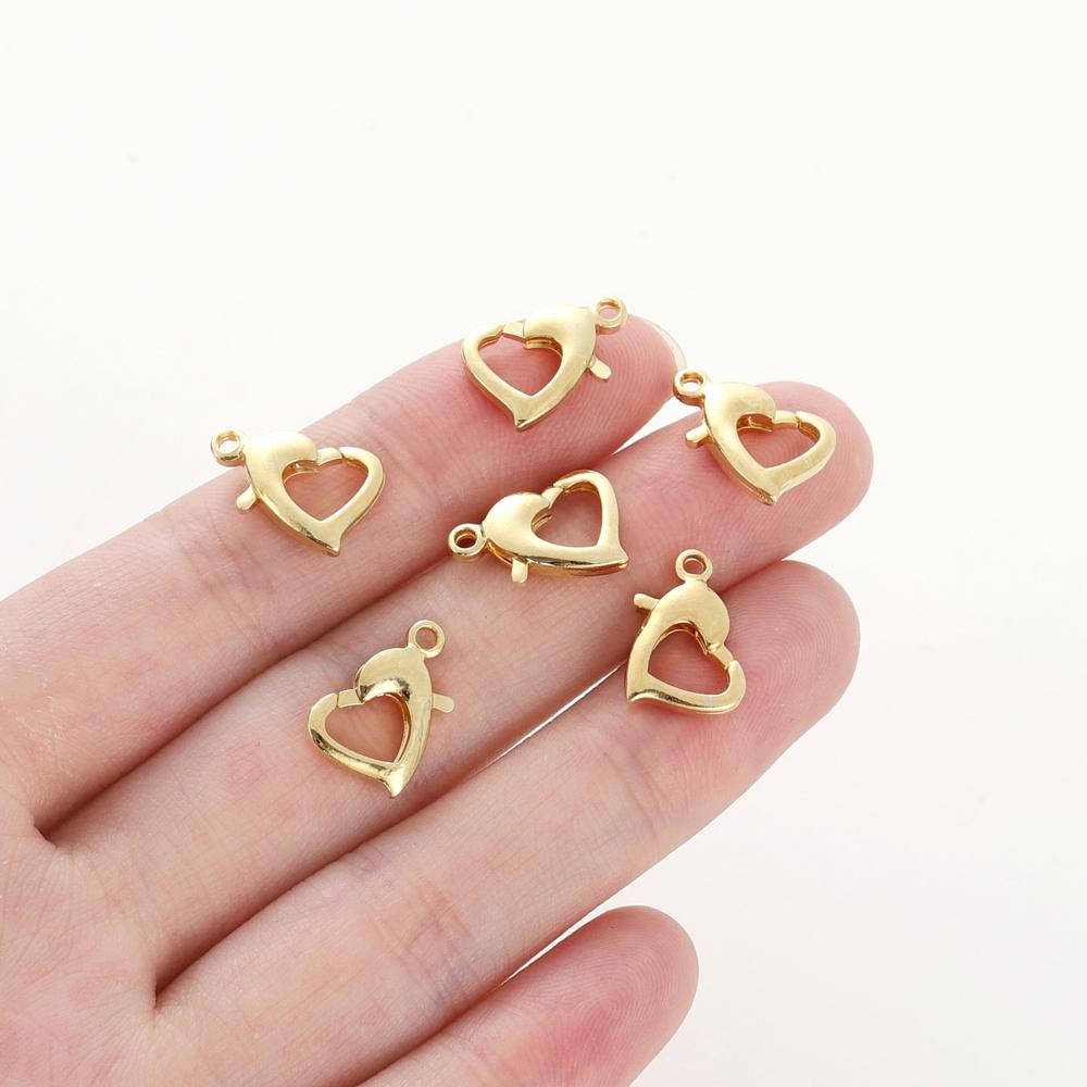10pcs/lot 14K 18K Gold Plated Heart Shape Lobster Clasps 10mm/13mm Heart Locks Clasp For Bracelet Necklace Jewelry Making