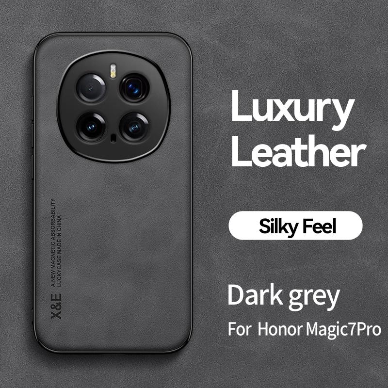 

KEYSION Роскошный ретро-чехол из искусственной кожи для HONOR Magic7 Pro 5G, мягкий силиконовый + противоударный чехол для задней панели телефона из поликарбоната для Huawei Magic 7 Pro for Magic 7 Pro темно серый
