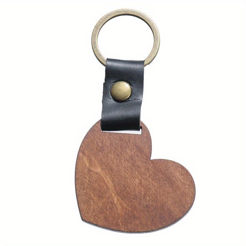 1pc Wood Square Tag Key Chains, Vintage Color Leather Round Keychain Accessories, Fashion Bag Pendant, Blank Wooden Card Keyring.