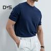 Summer Men T-Shirt Crew Neck Solid Color Short Sleeves Knitted Shirt Breathable Slim Fit Lightweight Basic Tee Casual Business Top
