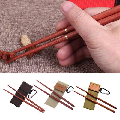 1 Pair Retractable Camping Natural Wood Collapsible Chopstick with Carry Bag Reusable Foldable Office Outdoor Chopsticks