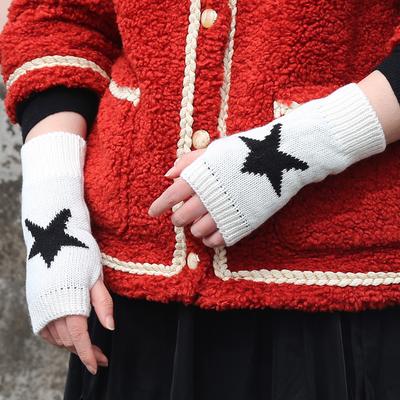 Schwarz Weiß Damen Gestrickt Warm Halbhandschuhe Herbst Winter Fingerlose Handschuhe Armstulpe Mädchen Mode Lässige Accessoires Fäustlinge