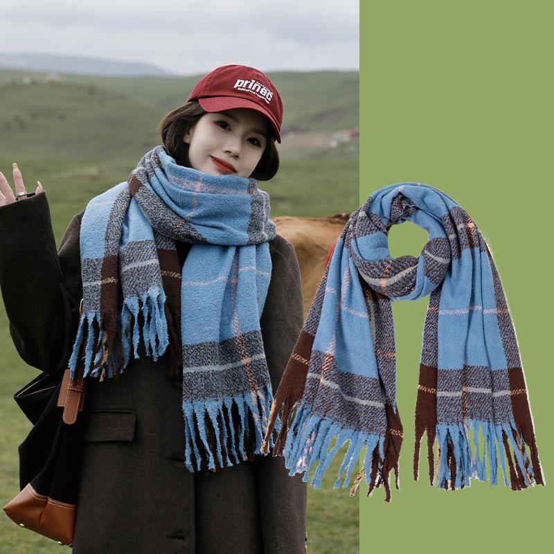 Plaid Simple Imitation Cashmere Scarf Women's New Autumn and Winter Korean Version Versatile Scarf Fashion Wear Thickened Warm Shawl
