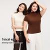 Women's High Neck Short Sleeve Slimming T-Shirt - Solid Color Pullover