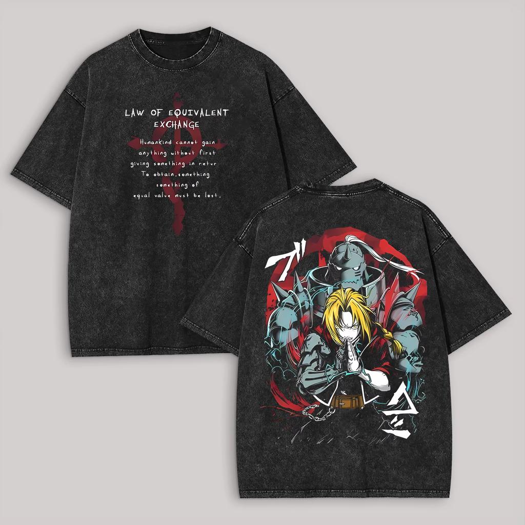Alphonse Elric Fullmetal Alchemist Grafische Print T-shirt Mannen Vrouwen Ronde Hals Katoen Vintage Gewassen Zomer Nieuw T-shirt Los Casual Oversized Harajuku Mode