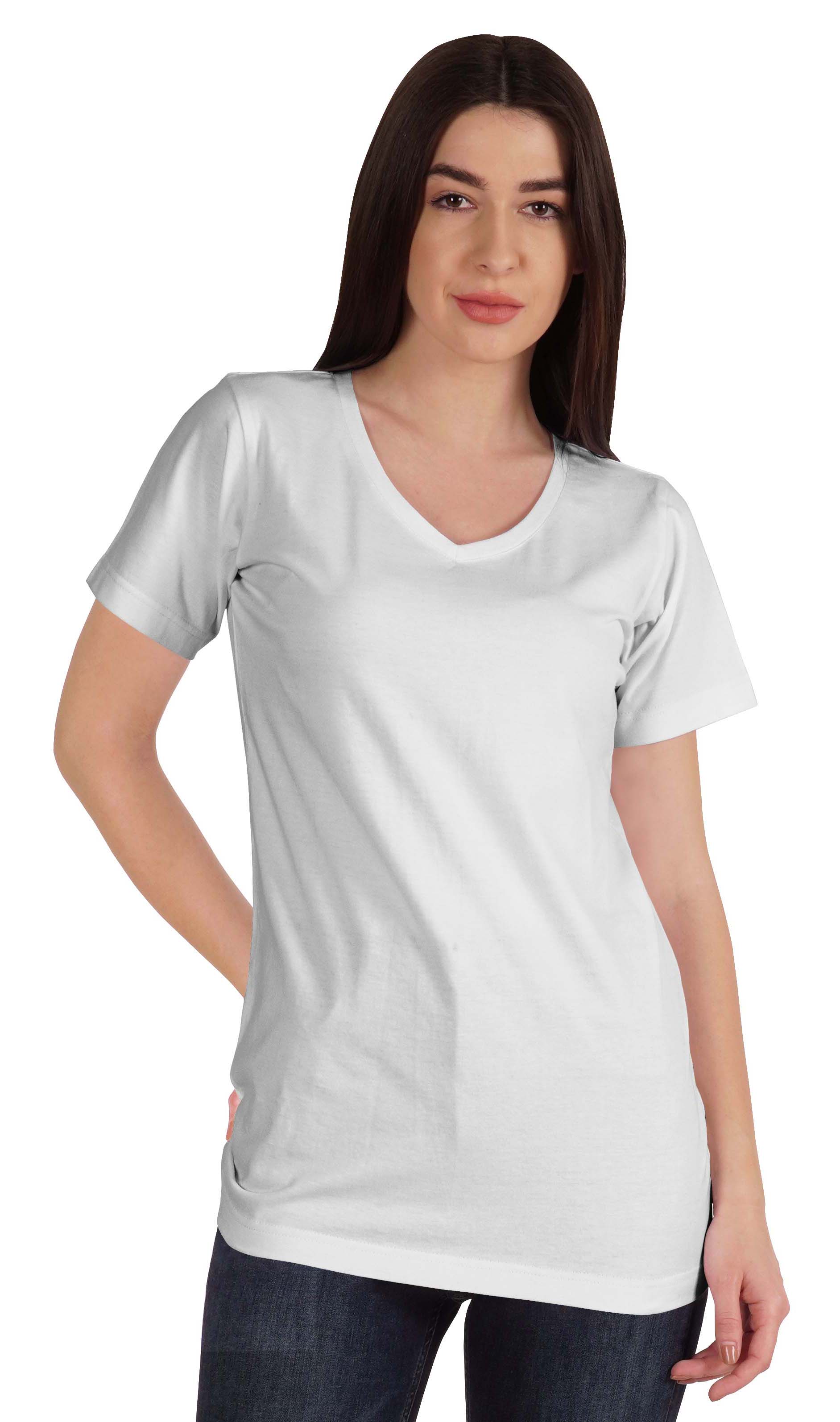 

Inkmeso Basic V-neck Jersey T-shirt Short Sleeve Long Length Tee Workout Top For XS білий