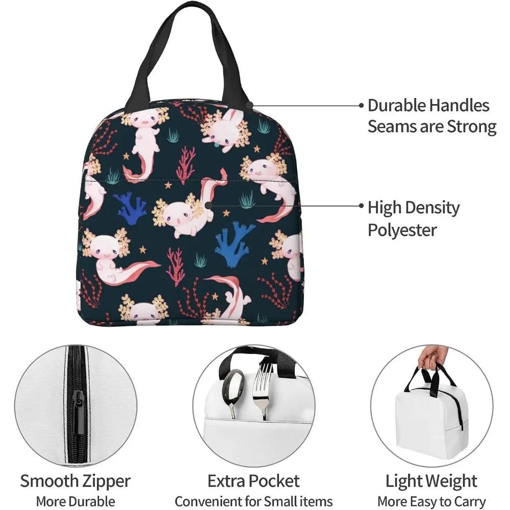 Bolsa de Almoço Kawaii Axolotes Lancheira Isolada para Mulheres Homens Reutilizável Portátil Almoço Bento Tote para Escola Trabalho Piquenique Caminhada