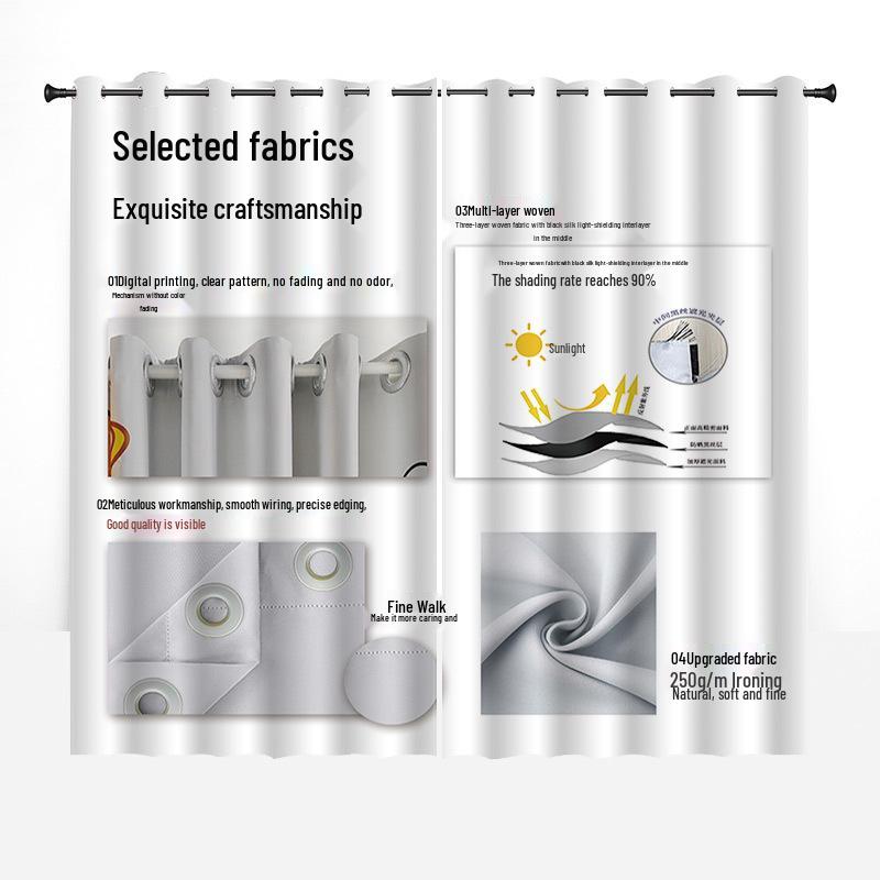 Retro Map Blackout Silk Curtain Divider for Bedroom