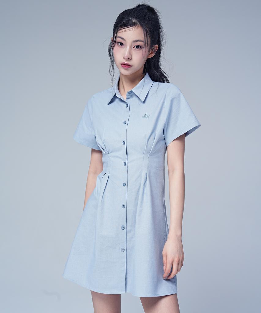Urban Dress French Linen Like Slim Shirt Dress Powder Blue