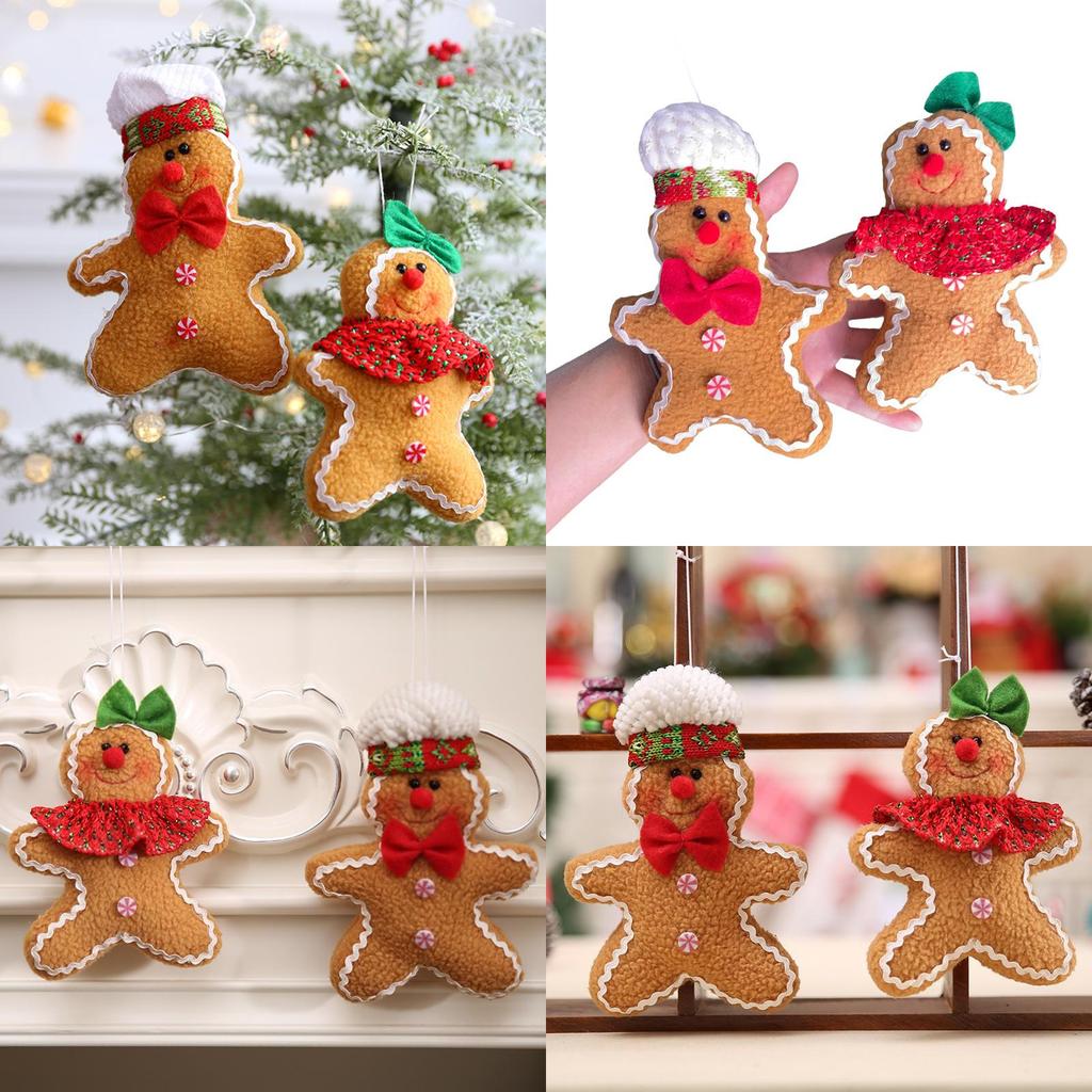 Adorable Brown Fabric Gingerbread Man Doll Festive Christmas Tree Ornament Decoration