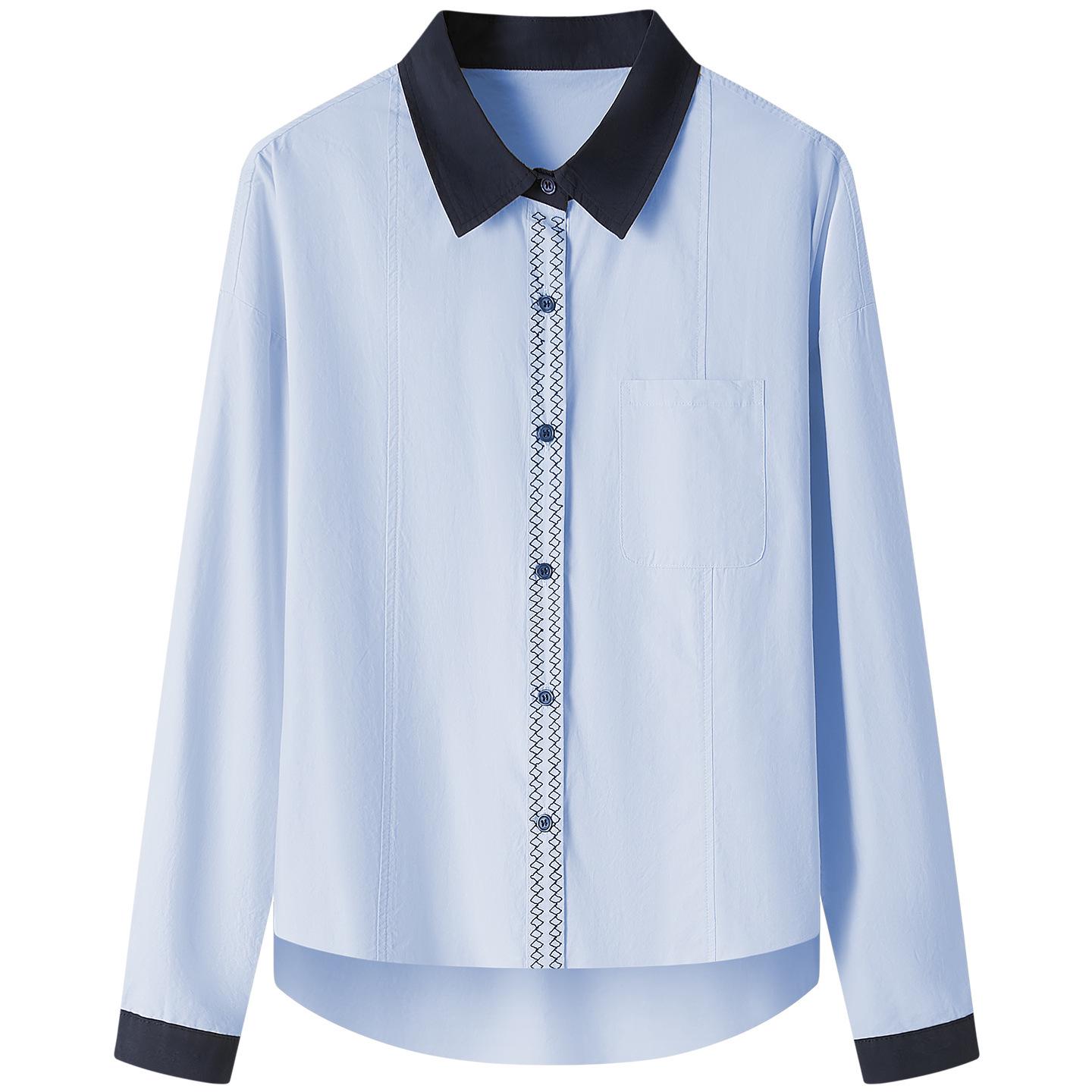 

Spring 2026 Jade Yellow Women s Color Block Patchwork Long-Sleeve Lapel Shirt - Artistic Temperament One Size небесно-голубой