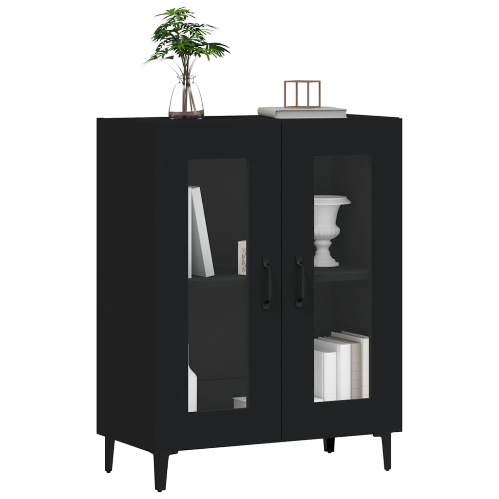 Entrance Side Cabinet / Sofa Sideboard / Living Room Storage Cabinet / Bathroom Shelf with Transparent Double Door Design, Black 69.5x34x90 Cm