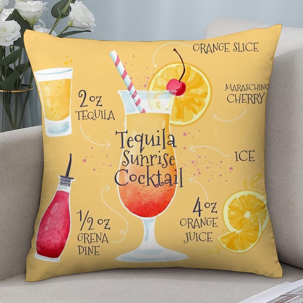 Tequila Sunrise Cocktail Pillow Case Short Plush Pillow Covers Sofa Decorative Gift Home Double-sided Printing Cushion Cover