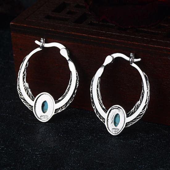 Bohemian Women Faux Turquoise Eagle Feather Carved Huggie Earrings Jewelry Decor