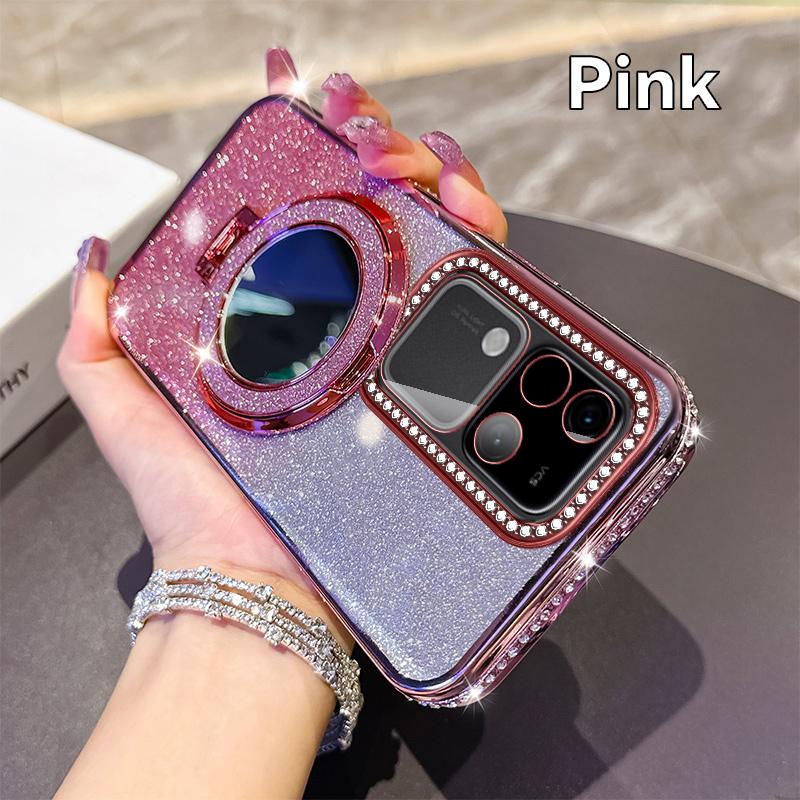 

Для VIVO S16 S17 S18 Роскошный блестящий гальванический чехол для телефона с зеркалом для макияжа Для VIVO S17 Магнитная противоударная бамперная накладка Для VIVO S18 vivo S16 розовый