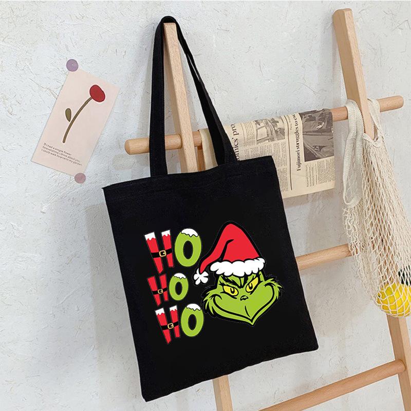 Christmas Printed Shoulder Bag Student Casual Handbag Large Capacity Canvas Bag