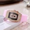 Reloj de mujer con correa de cuarzo incrustada de diamantes en forma de barril, tendencia de moda, temperamento, reloj de mujer, reloj de silicona