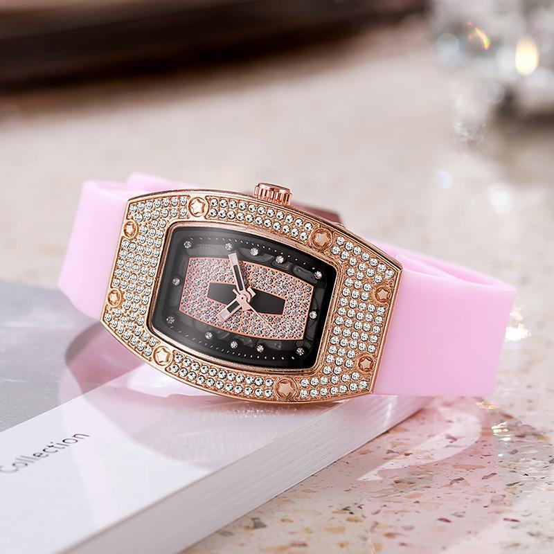 Reloj de mujer con correa de cuarzo incrustada de diamantes en forma de barril, tendencia de moda, temperamento, reloj de mujer, reloj de silicona
