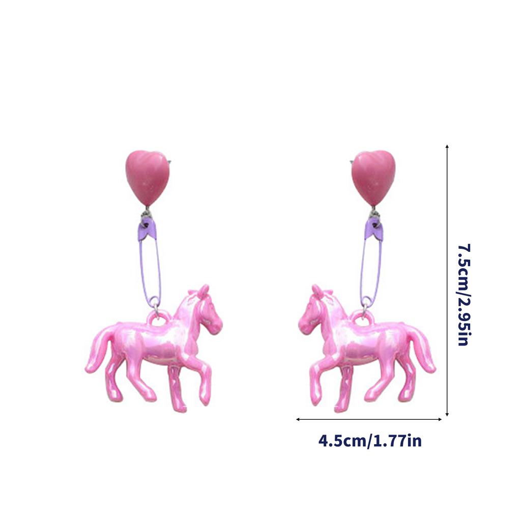 Unique Horse Earrings with Heart and Paperclip Pattern Cuteness Pony Earrings Resin Texture Suitable for Everyday Wear