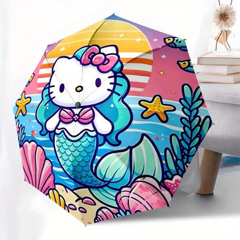 1pc Mermaid Hello Kitty Ocean Adventure Umbrella with Plastic Handle,Suitable for All Seasons Home Travel Outdoor UmbrellaSanlio555
