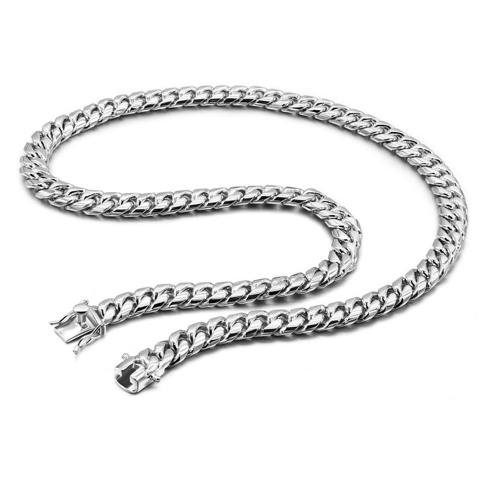 Handmade Cuban Whip Chain Men'S Necklace White Copper Plated Micron Thick Rhodium Gold Hip Hop 10Mm Necklace Silver Jewelry