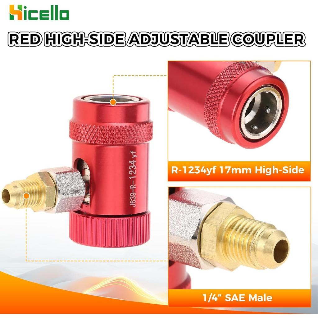 Adapter Refrigerant Quick Couplers 1/4" Male Port High/Low Side Adapter Manual Couplers Car Air Tool Set A/C Refrigerants Manifold Gauge Hose Air Con