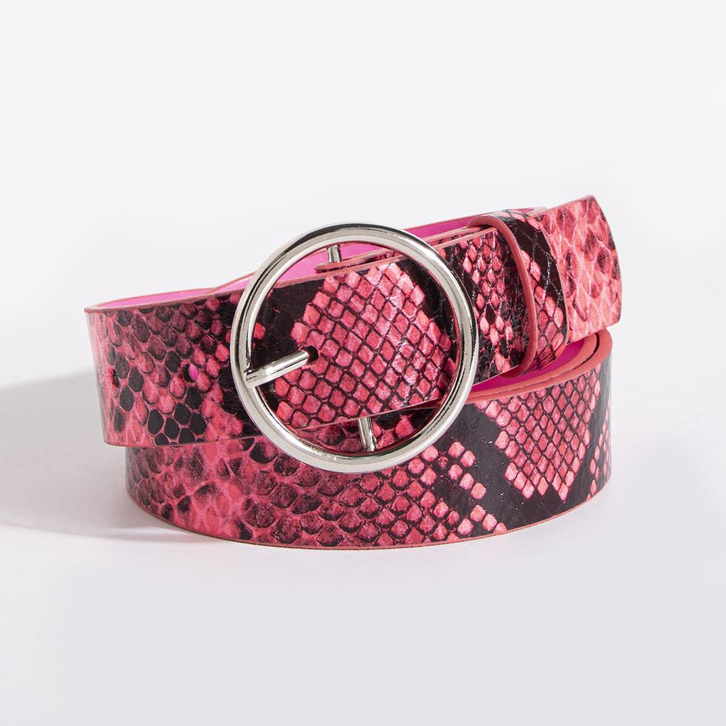 Young Fluorescent Color Snake Pattern Round Buckle Summer Casual Fashion European and American Women Belt Women Belt