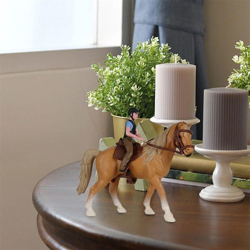 Simulation Rider and Horse Figurine Equestrian Rider Farm Animal Model Desktop Ornaments