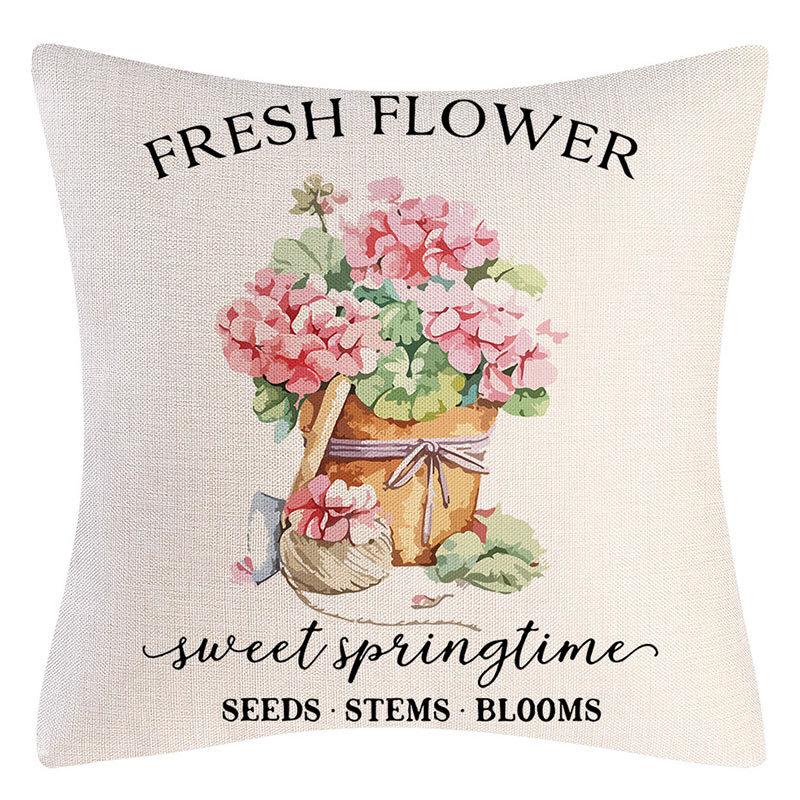 Seasons Throw Pillow Cover Spring Linen Flowers Truck Cushion Office Throw Pillow Cushion Throw Pillow Cushion
