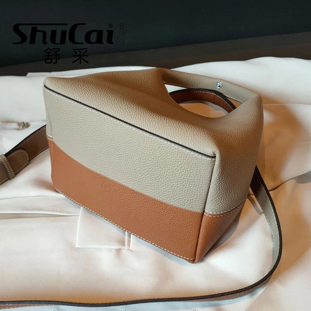 Genuine Leather Women's Small Bucket Bag Luxury Designer Ladeis Shoulder Crossbody Tote Bags TOGO Cowhide Female Handbags