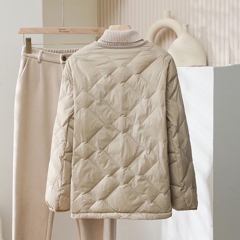 White duck down autumn and winter thin down jacket women's new light and versatile diamond grid short casual and light jacket