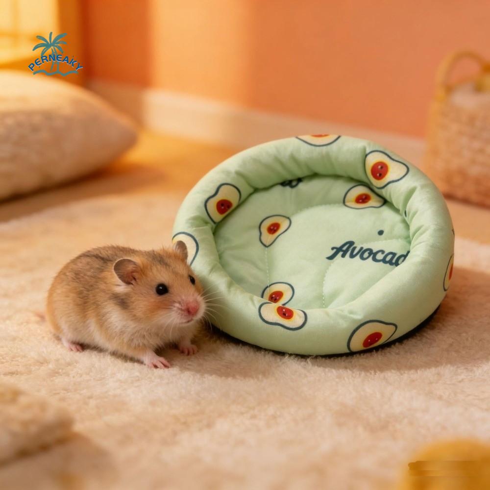 Round Hamster Nest Mat Breathable Fruit Pattern Cooling Hamster Bed Ice Silk Pad Comfortable Pet Sleeping Mat Cage Accessory