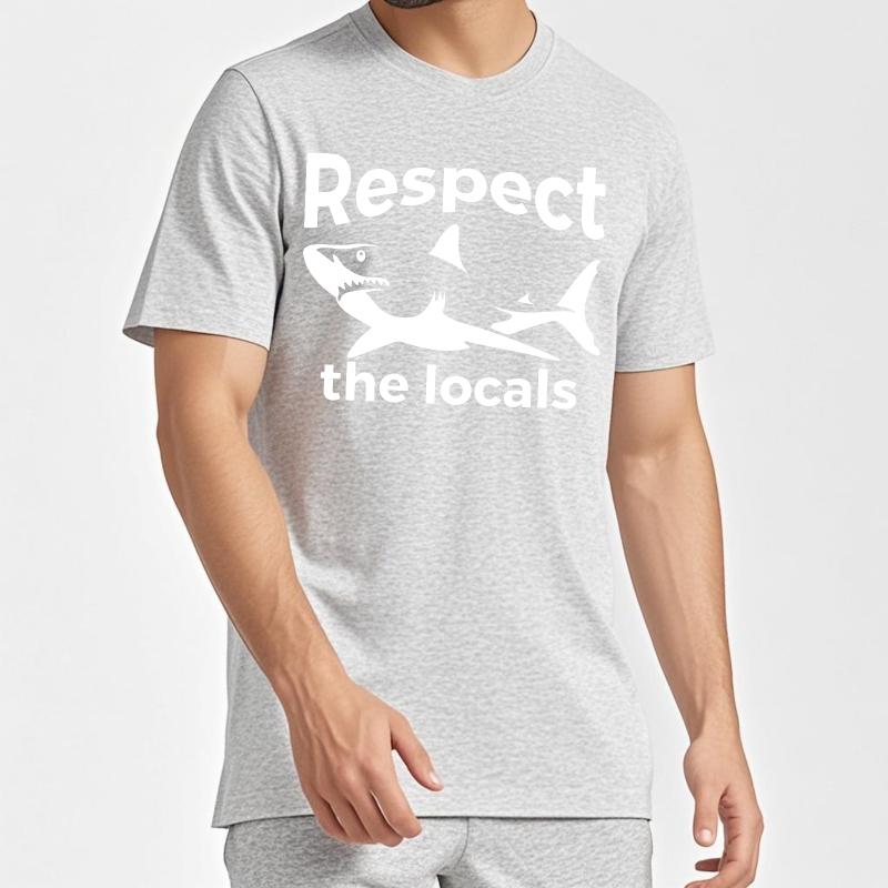 Mens Tshirt Cotton Shirt Unisex Summer Unisex T Shirt Respect The Locals Shark Design Short Sleeve Workout Round Neck Tops