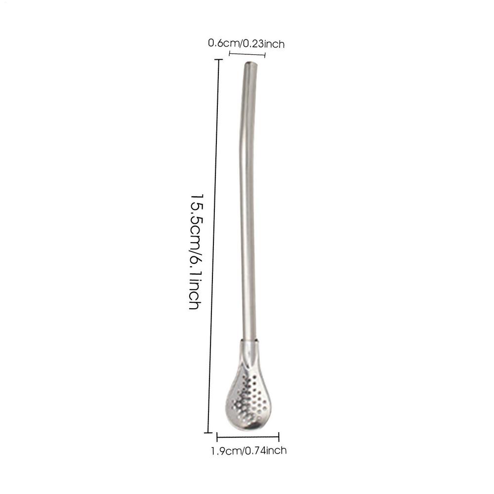 Removable Stainless Steel Straw Filter Spoon with Cleaning Brush Reusable Metal Straw Spoon Cocktail Stirrer for Drinking Tea