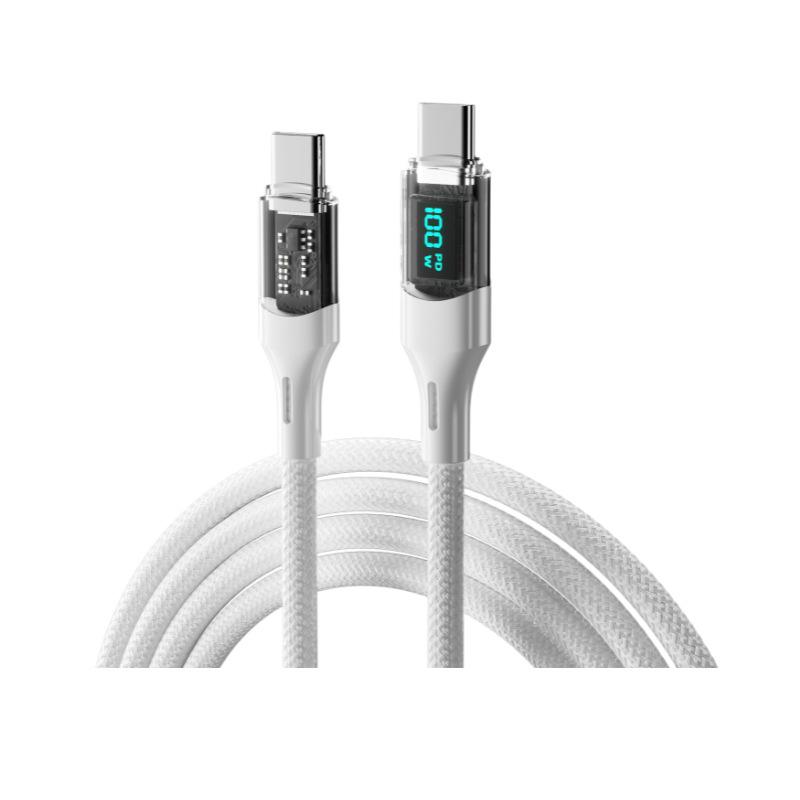 100W Transparent Fast Charging Dual Type-C Cable with Digital Display for Huawei & Apple Laptops