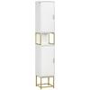 Bathroom Storage Column Cabinet with Open Compartment and 2 Cupboards Adjustable Shelf Steel Legs
