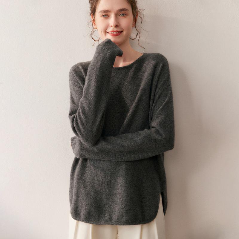 2025 Women's Cashmere Sweater - Round Neck, Osmanthus Stitch, Loose Fit, Curved Hem, Long Sleeve, Autumn/Winter Collection