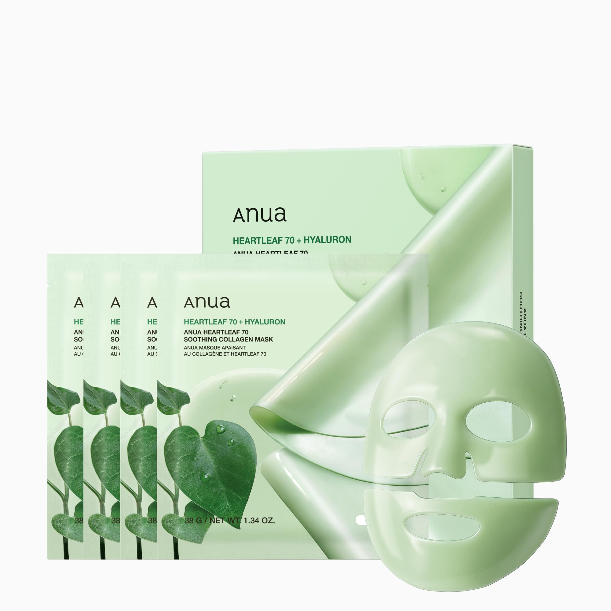 

ANUA Heartleaf 70 Soothing Collagen Face Mask Pack (4 Sheets) - Moisturizing, Hydrating, Sensitive & Combination Skin[Official]